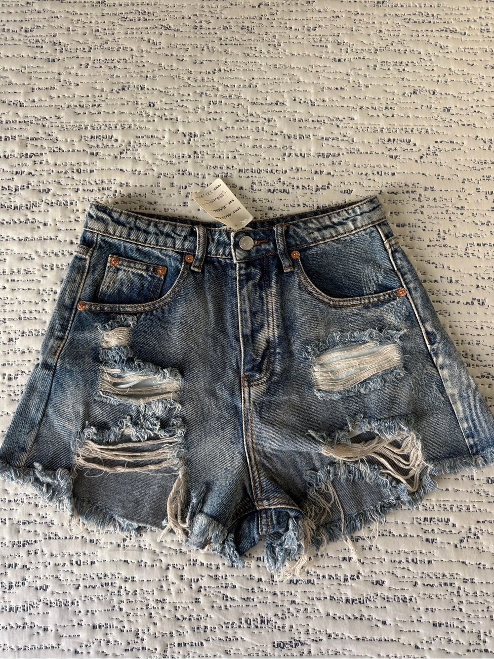 Signature 8 Distressed High-Rise Women’s Denim Shorts - Blue